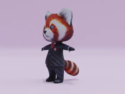 Red Panda Suit Charatcer T-Pose Low-poly 3D model