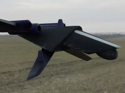 Aircraft airplane X-wing and four-turbine Low-poly 3D model