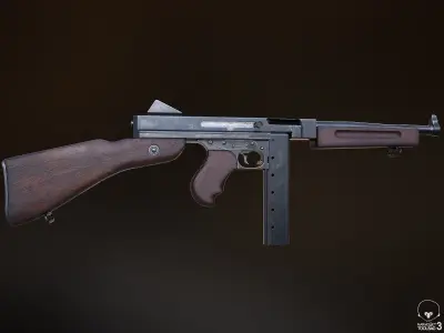 M1A1 Submachine Gun Low-poly 3D model
