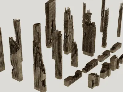 Post Apocalyptic destroyed skyscrapers Pack 3D model purchase