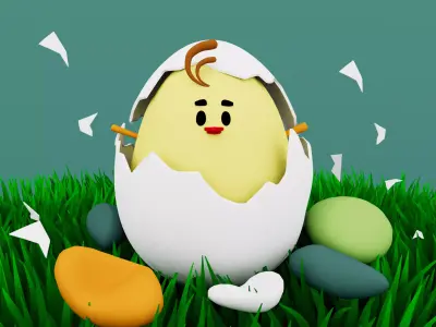 Chick Hatching and Shell 3D model or chicken 3d model Low-poly 3D model