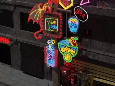 Cyberpunk Neon Board Set Low-poly 3D model
