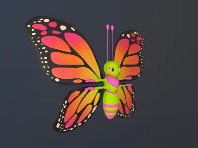 Asset - Cartoons - Character  - Butterfly - Rig - Hight Poly Low-poly 3D model