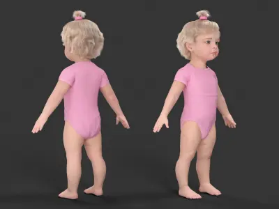 One Year Old Girl in Bodysuit Fur Rigged 3D model