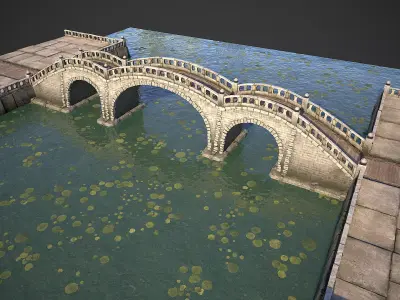 Stone Bridge with Embankment Low-poly 3D model