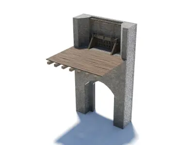 Medieval portcullis gate and winch animated Low-poly 3D model