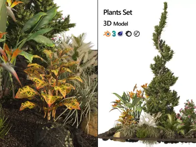 Garden Plant set Low-poly 3D model