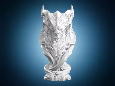 Ornate Horned Alien Bust Sculpture 3D print model