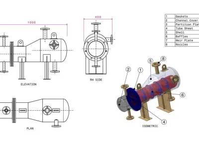 Kettle Type Heat Exchanger or Kettle Reboiler 3D model