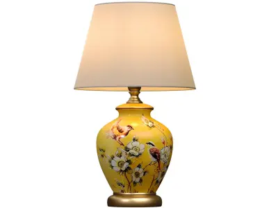 Debby Yellow Ginger Jar ceramic table lamp flower birds pattern 3D model