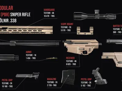 Tactical Modular Sniper Rifle MK 18 Mjolnir Low-poly 3D model