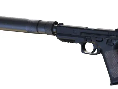Pistol PL 15 PL15 Lebedev Semi-Automatic Black Weapon Silencer Low-poly 3D model
