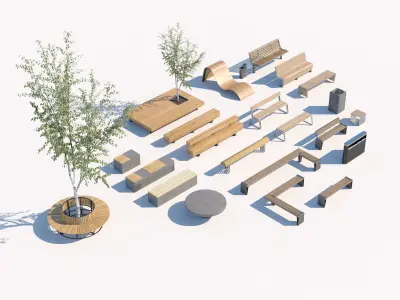 exterior street bench pack v03 3D model