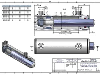 Hydraulic Cylinder 25x16xl0mm 9 Sizes Free 3D model