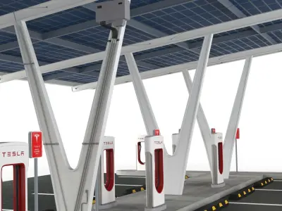 Electric Vehicle Charging Point with EV Station 01 3D model