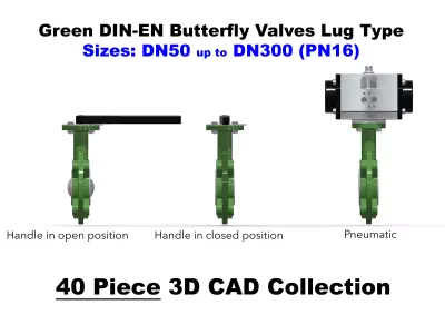 DIN-EN Butterfly Valves - Lug Type - Green 3D model