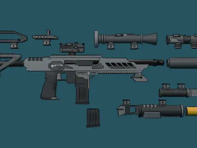 Borderlands style modular assault rifle 3D model