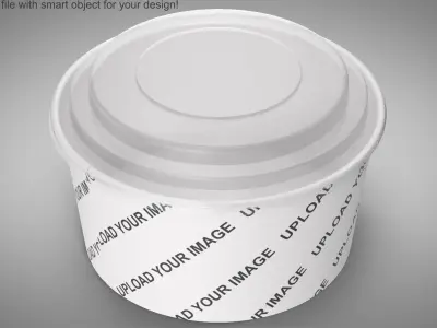 Paper Food Bowl with Clear Lid for Soup for Salad 32 Oz 1000 ml Mockup 3D model
