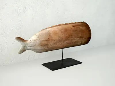 Antique Hand Carved Wooden Fish Sculpture 3D model
