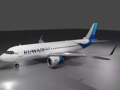 Kuwait airways Airbus a320neo 3d model Low-poly 3D model