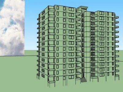 Apartment 3D building with birds 3D model