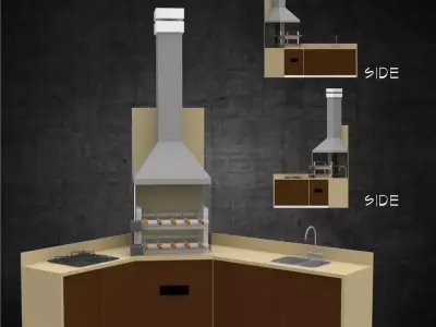 Kitchenette for interior of residential or commercial architect Low-poly 3D model