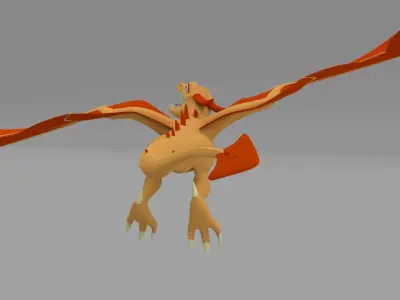 Dragon Low Poly orange flying in air 3D model