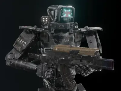 Cyborg Police Robot Low-poly 3D model