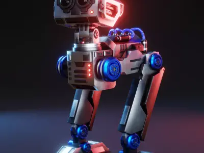 Retro-Futuristic Bipedal Robot Low-poly 3D model
