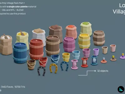 Low Poly Village Assets Pack- Part 1 Free low-poly 3D model
