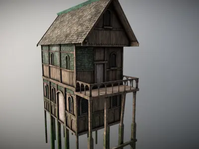 Medieval lake village - House 2 Low-poly 3D model