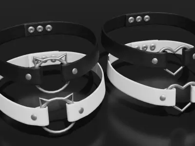 Chokers cat and heart Low-poly 3D model