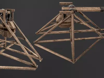 Trebuchet wooden catapult Low-poly 3D model