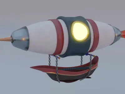 Zeppelin 3D Model hot air balloon with boat 3D model