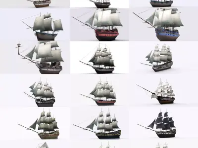 17 sailing ship Low-poly 3D model