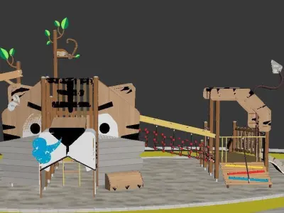 Kids outdoor tiger playset wood commercial play structure 3D model