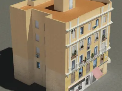 Building with windows and balconies Low-poly 3D model