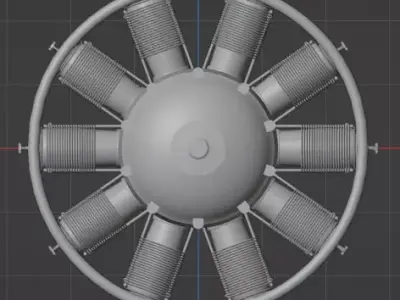 Anzani 10-cylinder radial aircraft engine 3D model