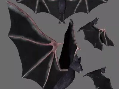 Bat with wings 3 Low-poly 3D model