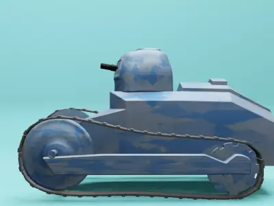  low poly french world war 1 blue camouflage tank Low-poly 3D model