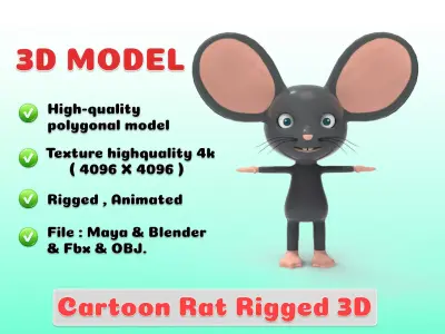 Cartoon Rat Rigged 3D Low-poly 3D model