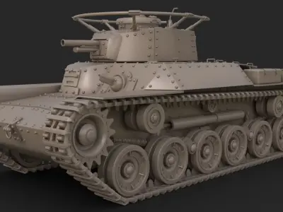 Tank Type 97 Chi Ha Green Japan Clay Mental Ray  3D model