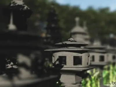 Japanese Stone Lanterns Free 3D model