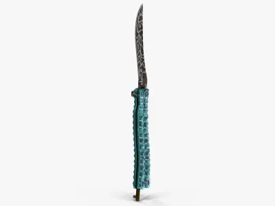 Balisong Butterfly Knife Green Low-poly 3D model