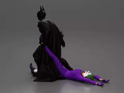 Batman drags defeated clown prince marching with relentless 3D print model