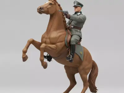 German Officer on Rearing Horse STL File 3D print model