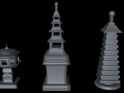 Japanese Stone Lanterns Free 3D model