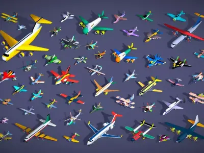 51 Low Poly Air Vehicles Pack - Planes  Helicopters Fighter Jets Low-poly 3D model