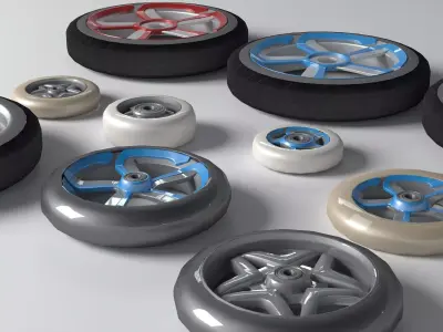 Industrial Wheels and Casters Collection Low-poly 3D model