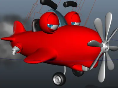 Airplane cartoon rigged Low-poly 3D model